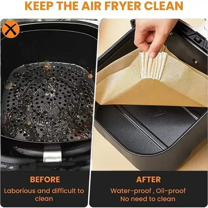 Friteuse à Air 50/100 pièces, ustensiles de cuisson, plateau en papier jetable, tapis antiadhésif, r