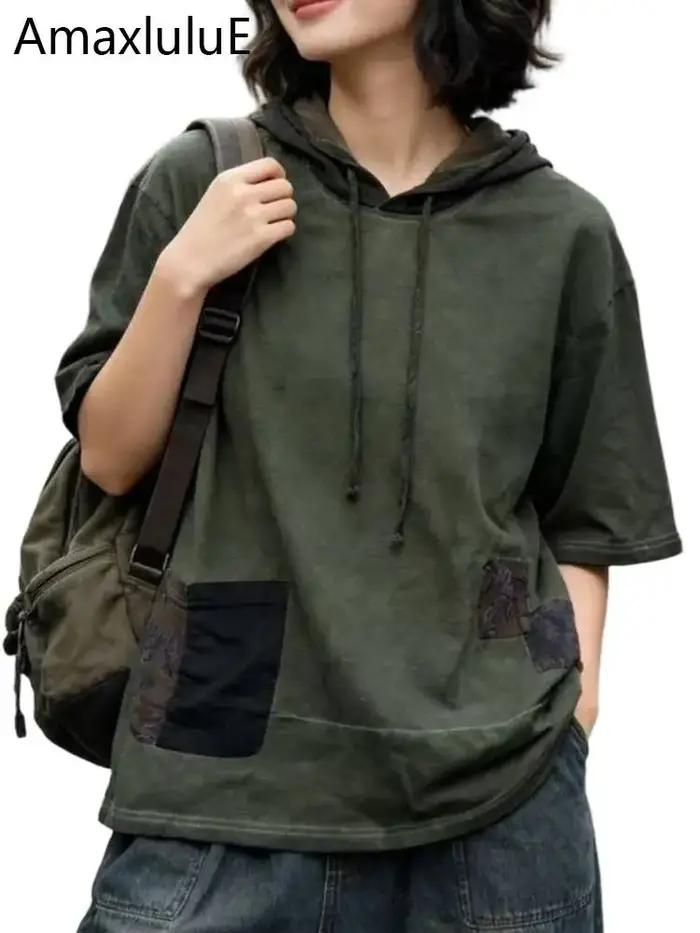 Amax LuluE 2026 – Nouveaux hauts amples à capuche style vintage coréen pour femmes – Vêtements décontractés de printemps