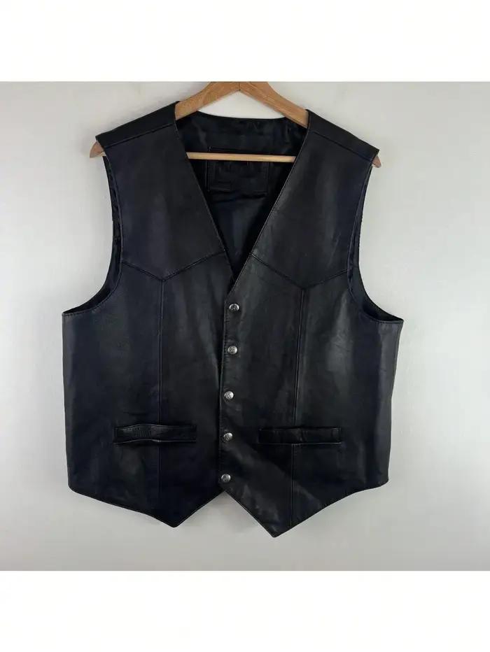 LisdinoMen doux 100% cuir gilet Snap Western hommes cadeau tenue de vacances motard informel