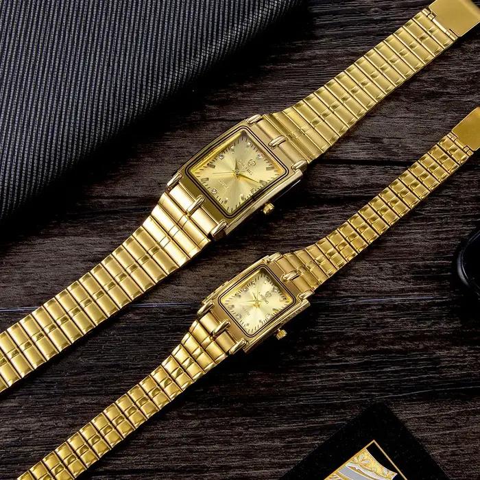 2022 luxe or Bracelet en acier montres femme mâle horloge montre à Quartz dorée pour hommes femmes m