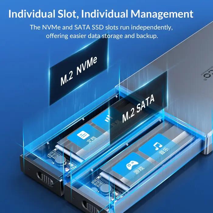 ORICO – boîtier SSD M.2 NVMe M2, en alliage d'aluminium, à double baie, pour clé M B & M, boîtier gr