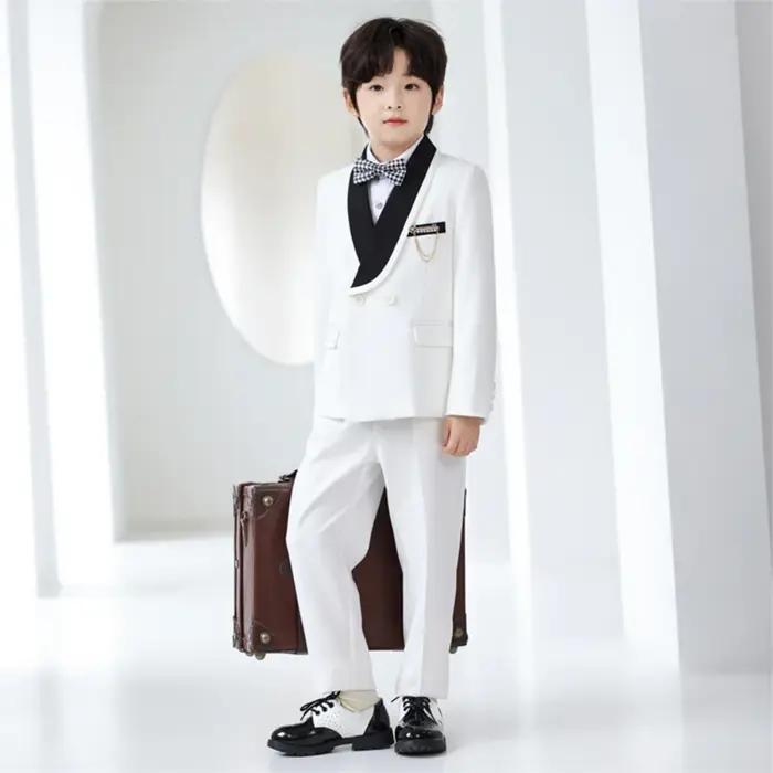 Beau smoking intelligent à revers pour enfants, 5 pièces, tenue de porteur d'anneau de mariage, ense
