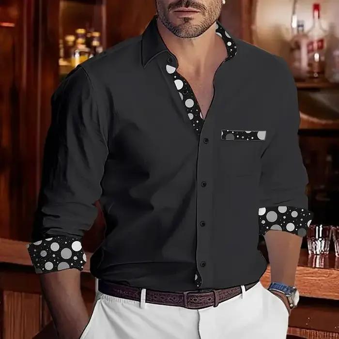 Chemises pour hommes, décontractées et confortables, manches longues, à pois, bloc de couleurs, reve
