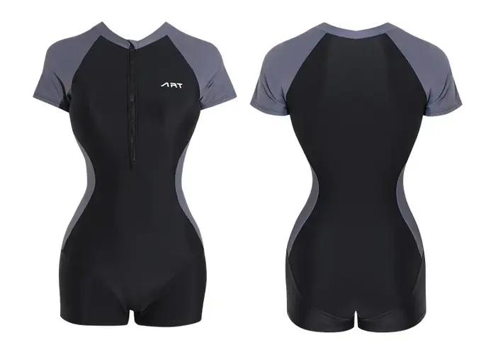 Maillot de bain une pièce à manches courtes pour femmes, protection contre les éruptions cutanées, b