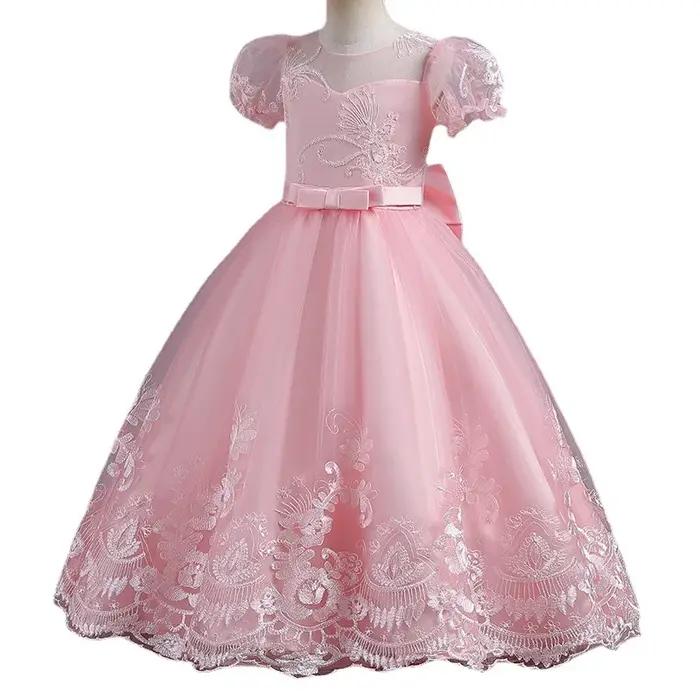 Robe de princesse en dentelle brodée pour filles, robe d'anniversaire pour enfants, haute qualité, t
