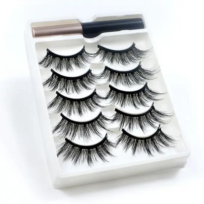 REDSIREN 5 paires de cils magnétiques avec Eyeliner cils naturels épais réutilisables nouveau faux c