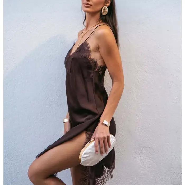 MUJER dentelle Slip Mini robe femmes Satin dos nu robe d'été femme asymétrique fête femmes robe Sexy