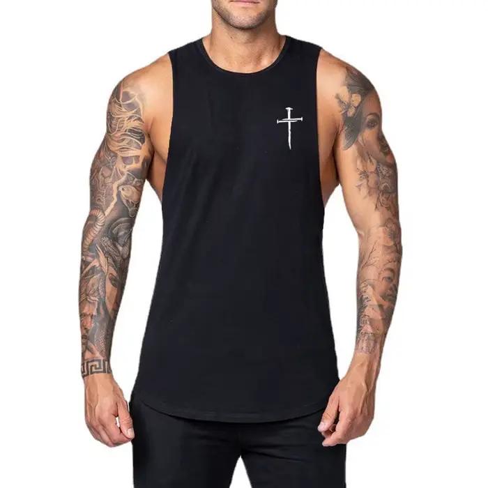 Vêtements de sport personnalisés imprimés croisés pour hommes, chemise sans manches pour entraînemen