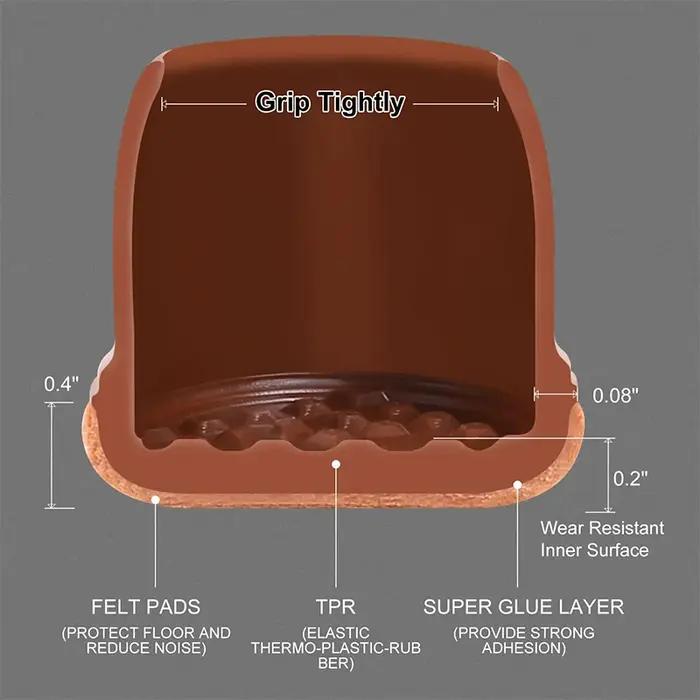 Protecteurs de pieds de chaise de table transparents, capuchons ronds et carrés pour meubles, couvre