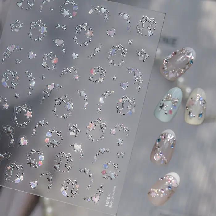 Autocollants pour ongles de rêve métallique, couleur magique scintillante, nœuds d'étoiles, guirland