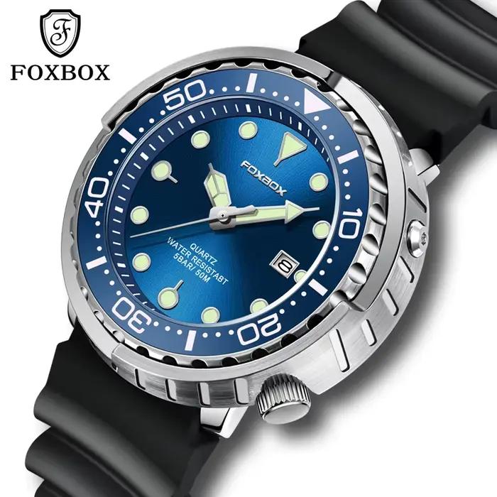 FOXBOX-Montre de plongée étanche pour homme, montre-bracelet à quartz, montres de sport, date, horlo