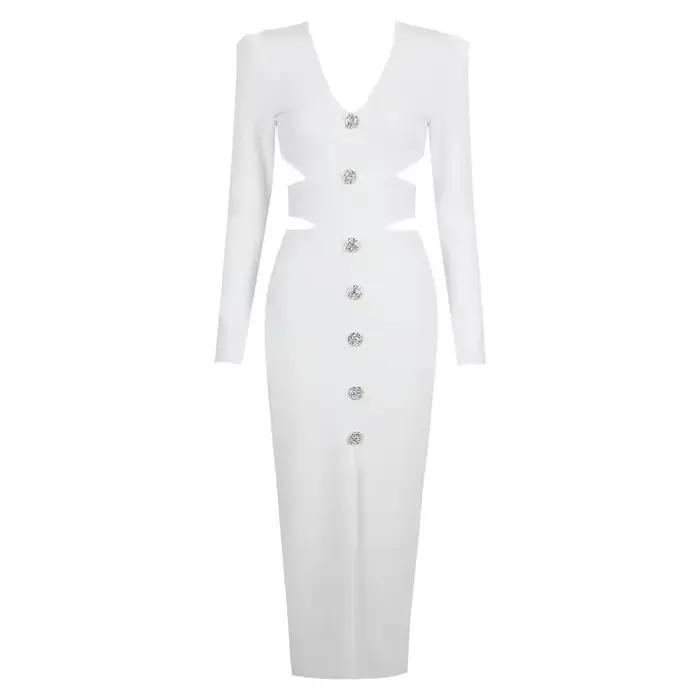 Robe mi-longue à bandes pour femmes, col en V, fendue, découpée, élégante, moulante, Sexy, mode, man