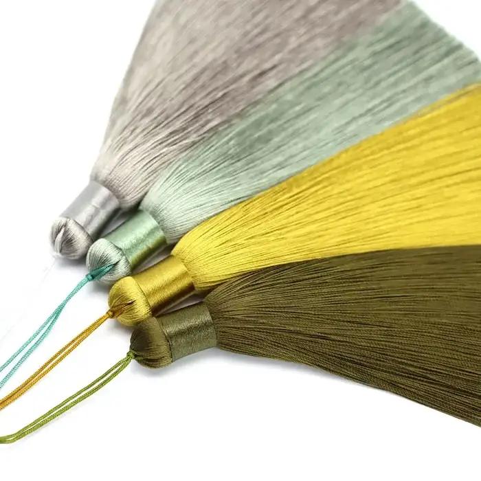 Glands en soie avec corde suspendue de 12cm, 1 pièce, garniture de pompon de couture, glands de clé