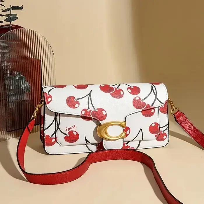 Sac à langer en cuir pleine fleur de qualité supérieure, mini sac carré cerise, élégant, luxueux et