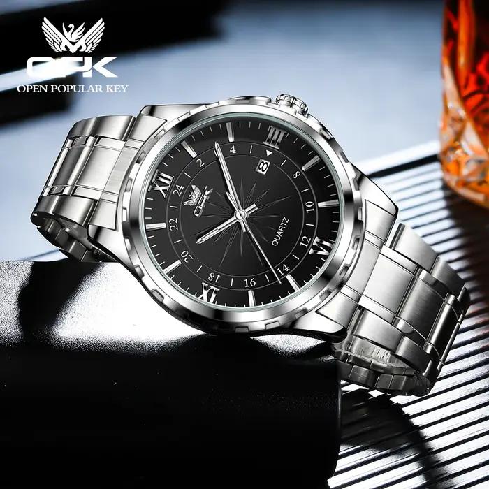 Montre à quartz pour hommes avec ceinture en acier de marque OPK à double calendrier 6003