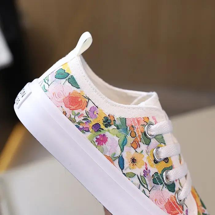 COMFY KIDS – chaussures basses en toile pour filles de 3 à 12 ans, imprimé Floral, Style frais, tiss