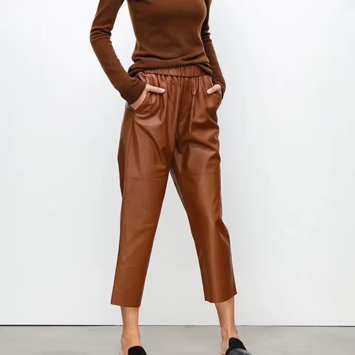 Nouveauté 2026 : Pantalon Streetwear Grande Taille Y2K en Cuir Véritable, Pantalon Harem Femme en Pe