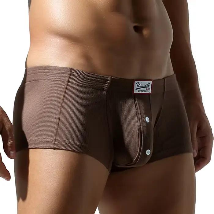 Sous-vêtements plats pour hommes en coton synthétique haute élasticité surélevés boutons coupe slim confortable couleur unie pour homme occassions spéciales quotidienne activité physique