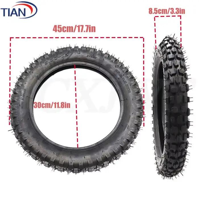 Pneu intérieur et extérieur de 12 pouces 3.00-12 pour moto tout-terrain, motocross, dirt bike