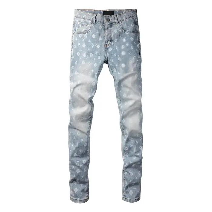 2025 pantalon imprimé Jean américain 9089 Style taille haute coupe ample jambe droite jean bleu mode