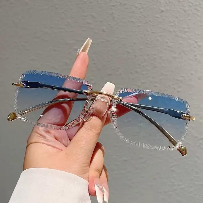 KAMMPT lunettes de soleil carrées sans monture hommes mode Vintage dégradé nuances décontractées fem
