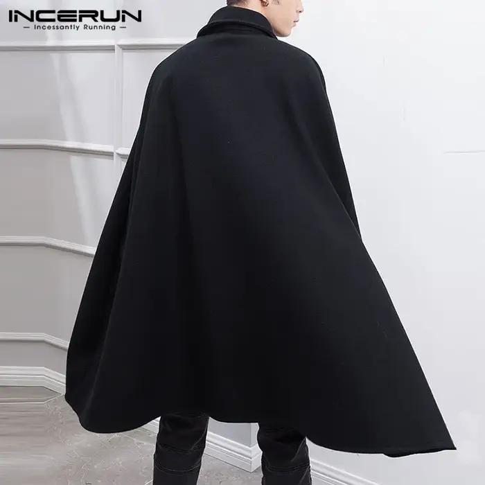 INCERUN mode hommes Cape manteaux revers couleur unie un bouton Cape Trench Streetwear 2023 décontra