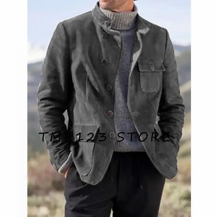 Veste Courte en Daim pour Homme, Manteau Chaud et Décontracté, Col en V, Simple Boutonnage, Combinai