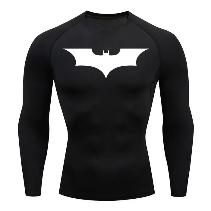 Chemise compression manches longues imprimée chauve-souris homme entraînement gym course rapide