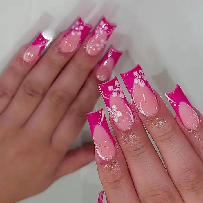 Presse à ongles Rose rouge 24 pièces, presse à ongles faux ongles rose carré de taille moyenne, acry
