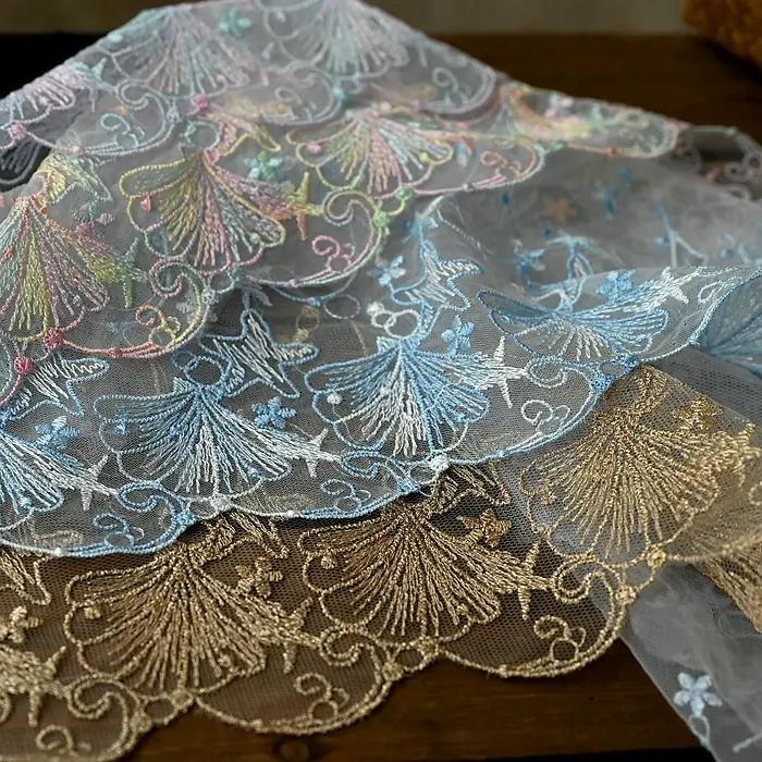 Ruban de garniture en dentelle brodée, tissu en dentelle de fleurs 3D, vêtement de mariage bricolage