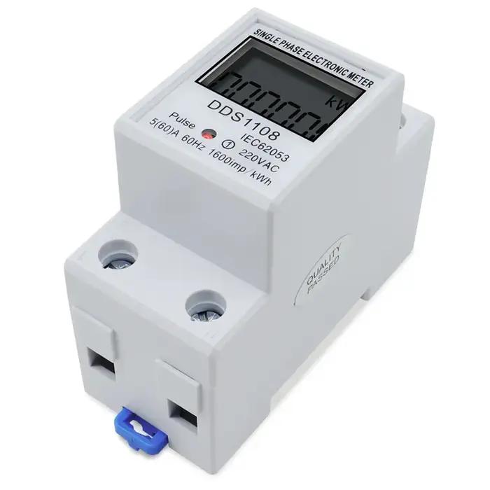 Compteur d'énergie électrique monophasé LCD KWH AC, Watt-heure numérique 220V 60A 50Hz, Rail Din éle