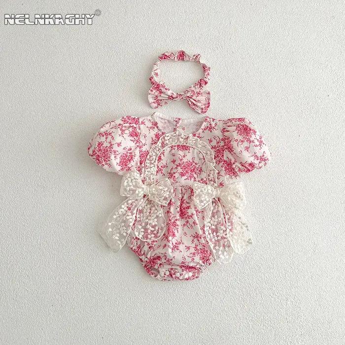 2025 été nouveau dans infantile princesse Style combinaisons nouveau-né enfants arc dentelle fleur v
