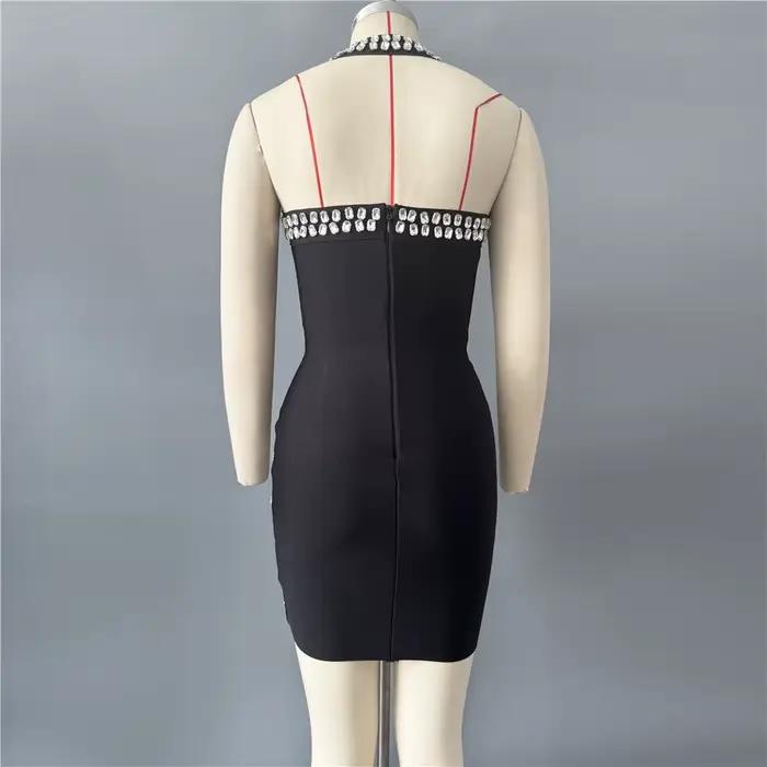 Robe de soirée mini pour femme, style halter, ornée de strass et de diamants, idéale pour les clubs