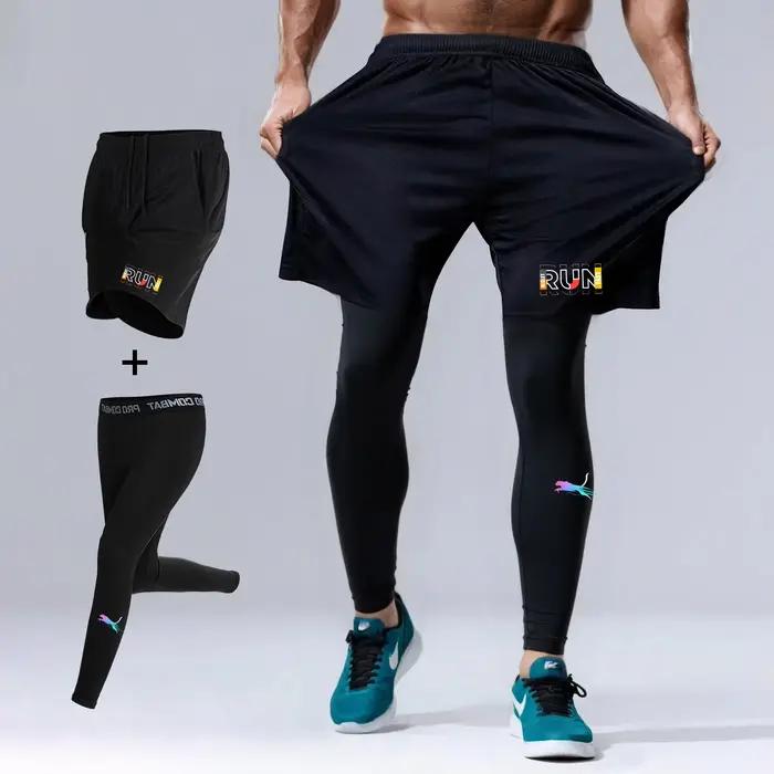 Ensemble de course à pied 2 pièces pour homme, short de sport à séchage rapide avec collants de comp