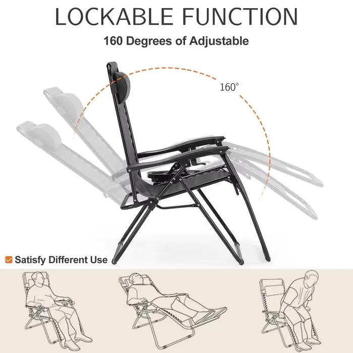 JIAN-Ensemble de 2 chaises inclinables portables ontariGravity, avec plateaux porte-gobelet, oreille