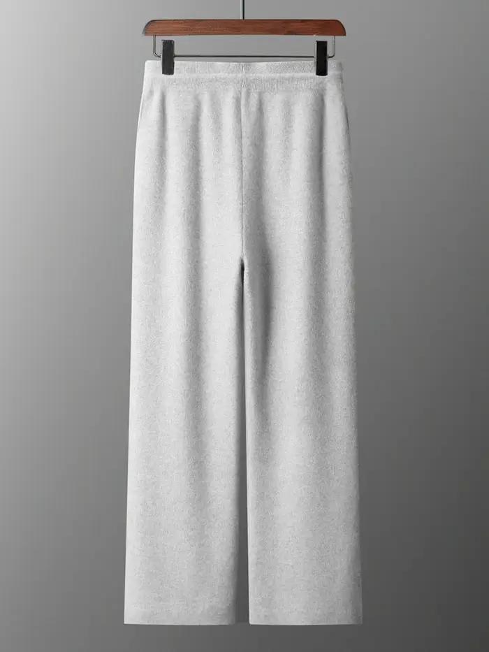 Pantalon de luxe pour hommes, 100% laine mérinos, tricot épais, jambes larges, chaud, décontracté, B