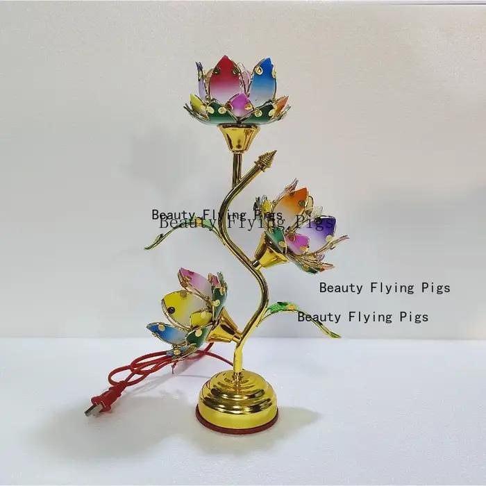 Bougeoir Lotus en forme de pétale coloré, alimentation électrique pour Temple, chandelier de Table,
