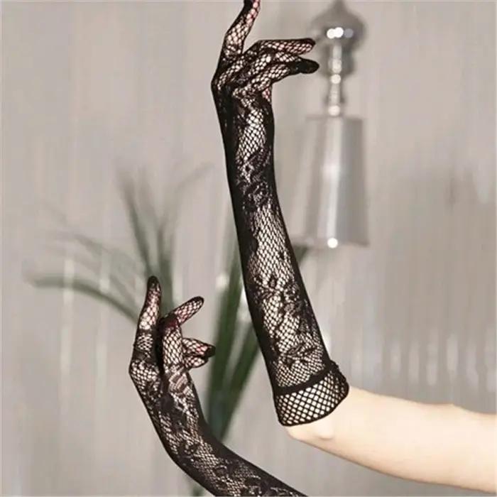 Gants en dentelle à manches longues pour femmes, maille transparente, élastique floral, gants de mar