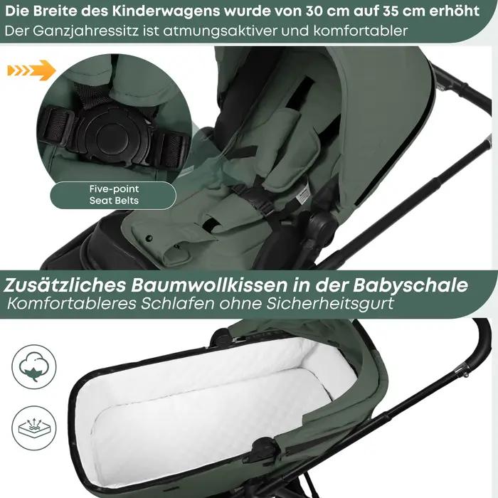 Poussette bébé 3 en 1 avec siège auto I-Size, cadre en aluminium, poussette pliable 0-26 kg, pousset