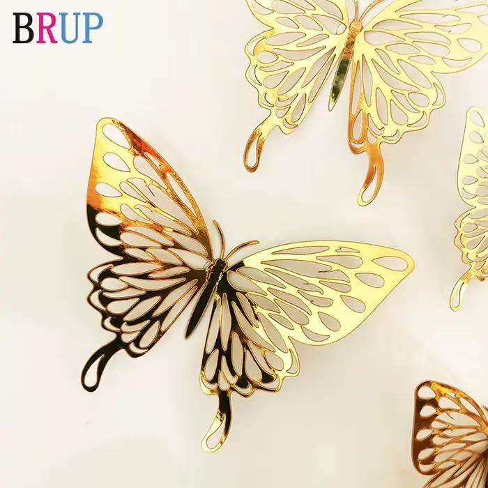 Autocollants muraux papillon doré et argenté creux 3D