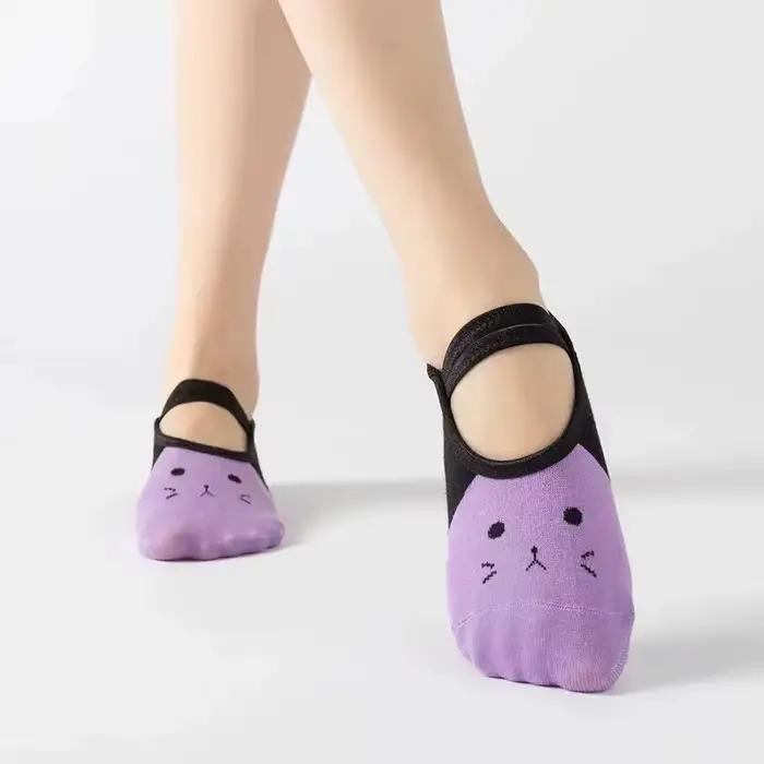 Chaussettes de yoga antidérapantes pour femmes - Dos nu à bandes pour Pilates et danse