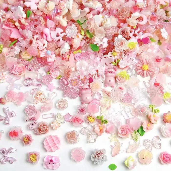 Breloques en résine 3D pour les ongles, mélange aléatoire, rose doux, fleur rose, accessoires de déc
