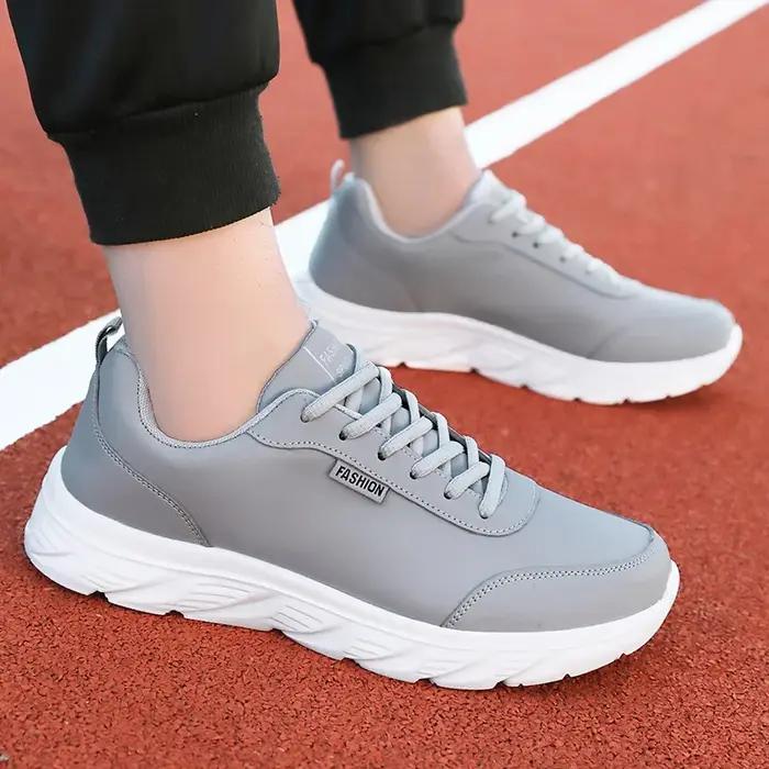 Chaussures de Course Légères et Larges en Cuir Noir pour Homme, Baskets de Marche Plates et Conforta