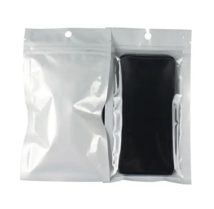 100 sacs d'emballage transparents blancs à fermeture éclair pour DIY, logo, snacks, bonbons, coques