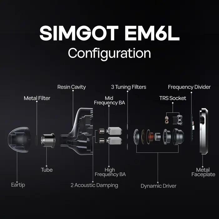 SIMGOT-Écouteurs intra-auriculaires à pilote hybride EM6L 1esse + 4BA, oreillettes HiFi IEM avec poi