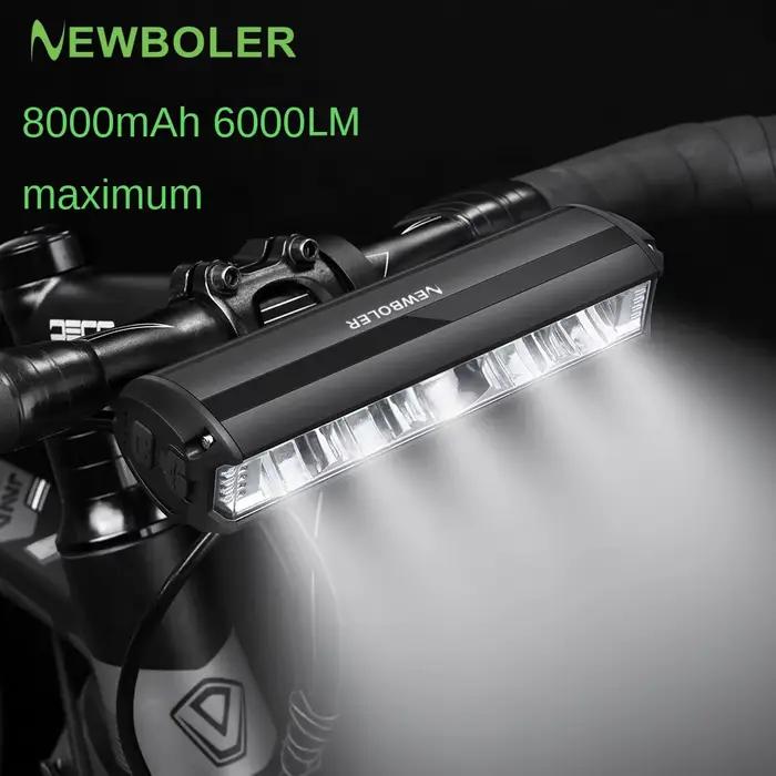 Lampe avant vélo NEWBOLER 6000 lumen batterie 8000 mAh étanche pour cyclisme nocturne sécurité et visibilité