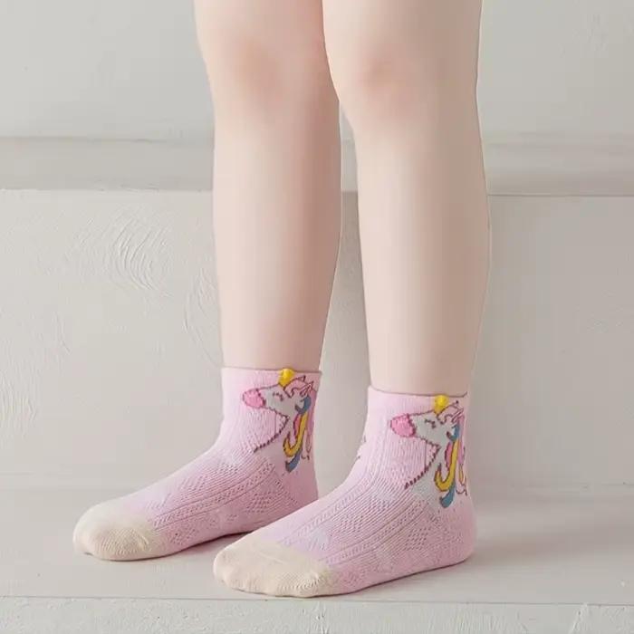 5 chaussettes pour filles à double maille, design licorne avec colle, tube court antidérapant, pour