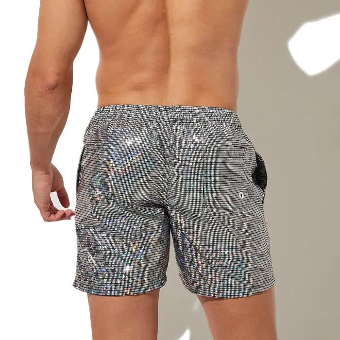 Planche de plage homme short de bain hommes maillots de bain argenté brillant surf troncs boxeurs Fa