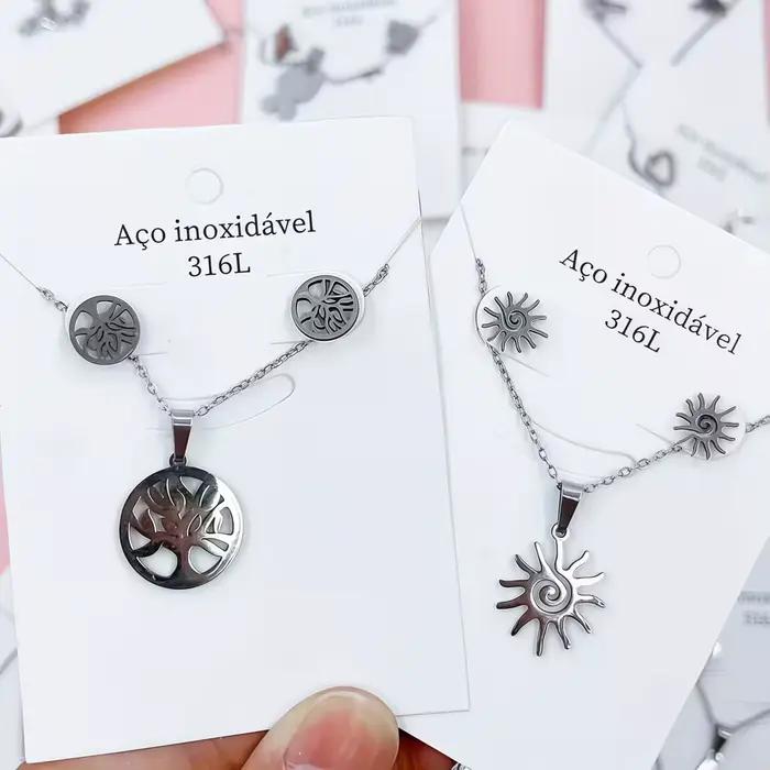 10 ensembles de boucles d'oreilles et collier en acier inoxydable pour femmes, ensemble de fleurs, c