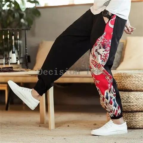 Pantalon costume Tang homme motif dragon coton lin été décontracté traditionnel moderne style sportif occassions spéciales wushu